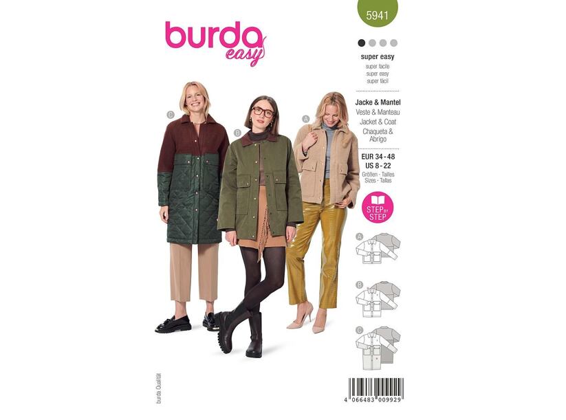 Strih Burda zelený 5941 - bunda, dlhá bunda, menčestrová bunda