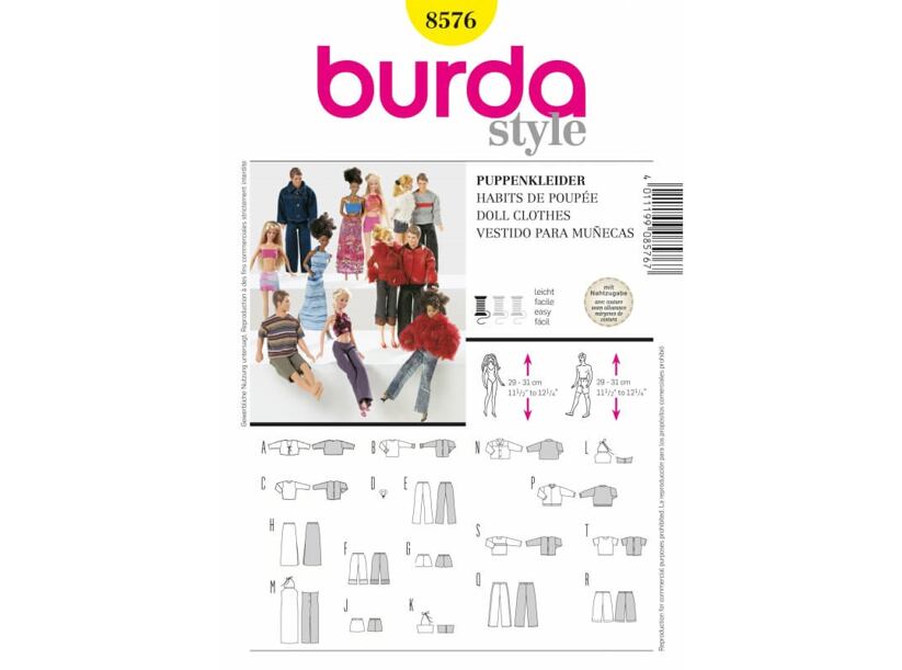Strih Burda žltý 8576 - oblečenie pre bábiky Barbie