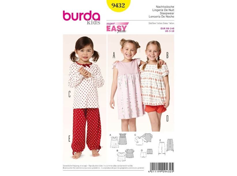 Strih Burda žltý 9432 - detské pyžamo a nočné košele