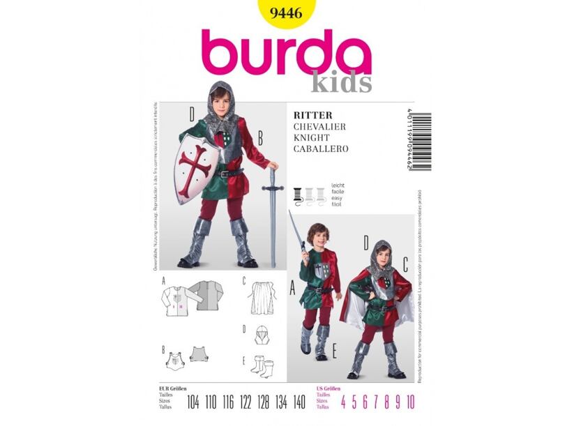 Strih Burda žltý 9446 - detský kostým rytier