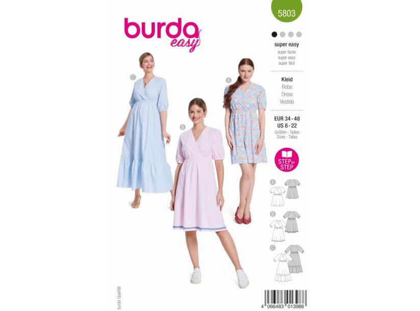 Strih Burda zelený 5803 - dámske zavinovacie šaty, blúzkové šaty