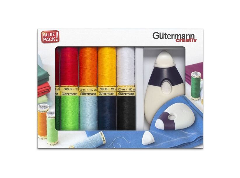 Súprava šijacích nití PES Gütermann (10x100m) + kriedové riadielko Prym