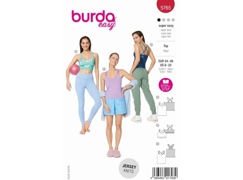 Strih Burda červený 5765 - funkčný top, športové tielko, podprsenkový top