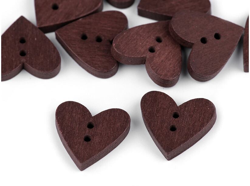 Drevený dekoračný gombík srdca (10ks)