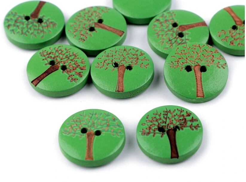 Dřevěný dekorační knoflík (10 ks) - strom života