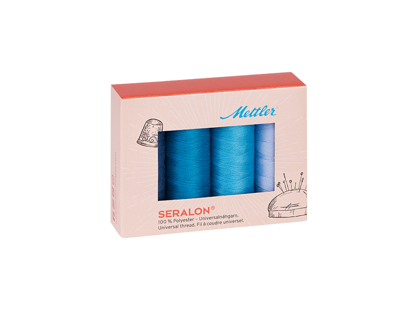 Sada šicích nití PES - SERALON 100 METTLER (4x200m) - modrá