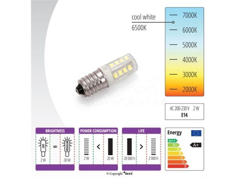 Žárovka závitová LED E14 TEXI, 240 V 2 W