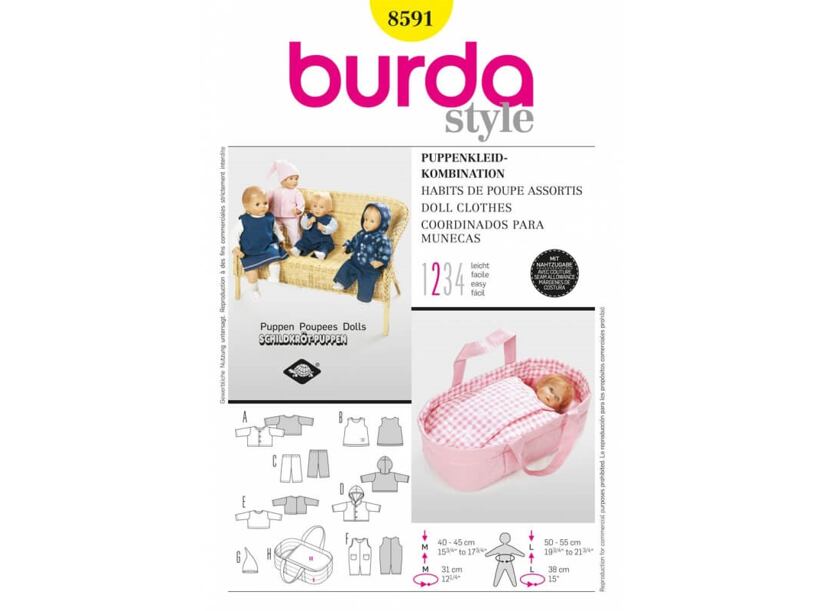 Strih Burda žltý 8591 - oblečenie pre bábiky a taška