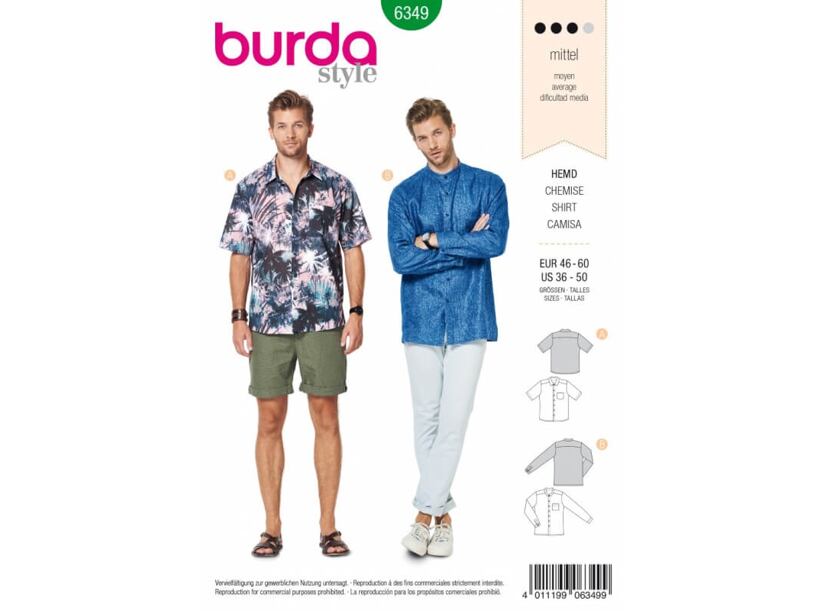 Strih Burda zelený 6349 - pánska košeľa