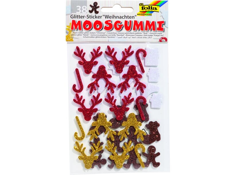 Samolepky z moosgummi - trblietavé vianočné motívy (38ks)