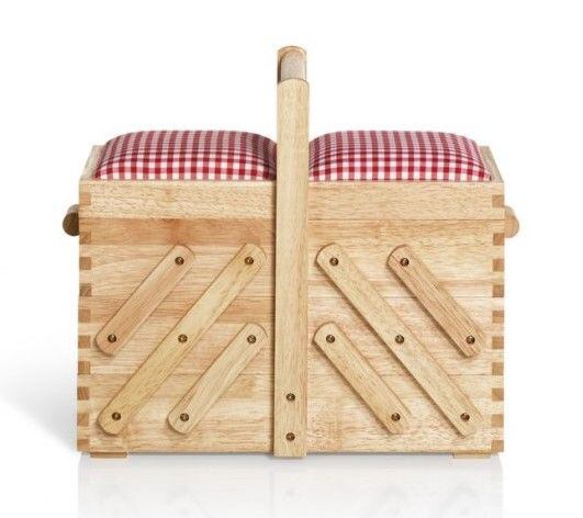 Kazeta - košík na šijacie potreby drevený s látkou - svetlý - PRYM