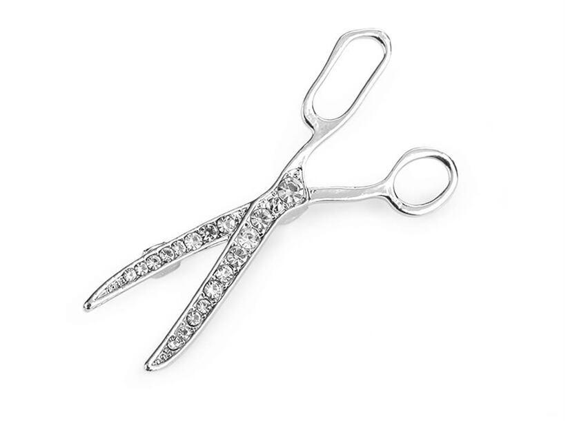 Brošňa nožnice s brúsenými kamienkami - platina