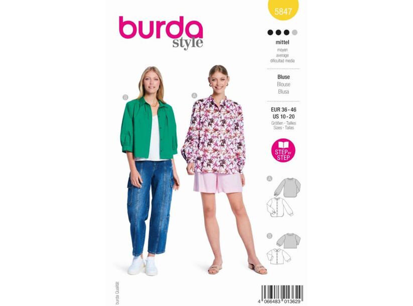Strih Burda žltý 5847 - dámska blúzka, košeľa