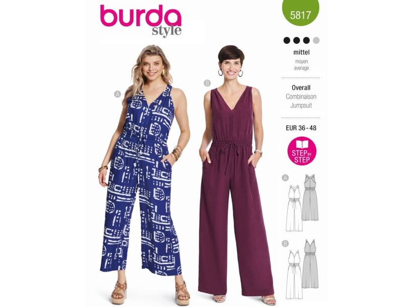 Strih Burda zelený 5817 - overal so skríženými ramienkami