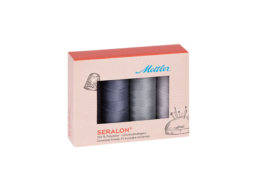 Súprava šijacích nití PES - SERALON 100 METTLER (4x200m) - šedá