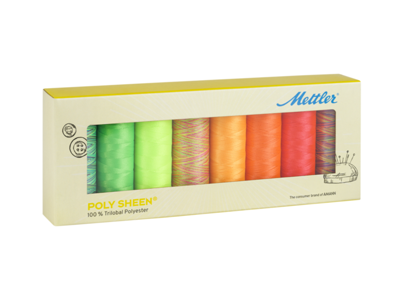 Súprava vyšívacích nití POLY SHEEN 40 METTLER (8x200m) MULTI neón