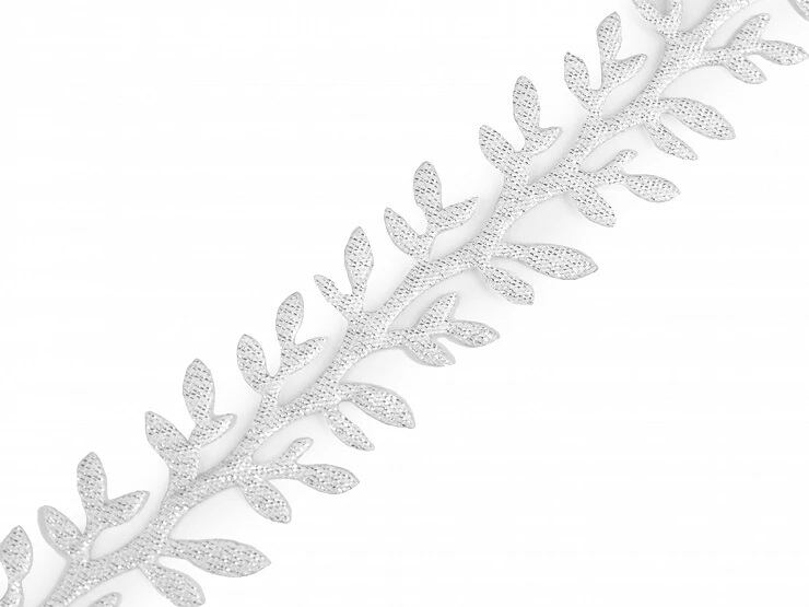 Saténový prýmek - větvička s glitry (24mm x 13,5 m) - stříbrný