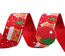 Vianočná rypsová stuha (25 mm x 3 m) - domčeky