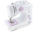 Šicí stroj s volným ramenem, ovládacími knoflíky pro výběr stehů a funkcemi pro šití a zapošití.
